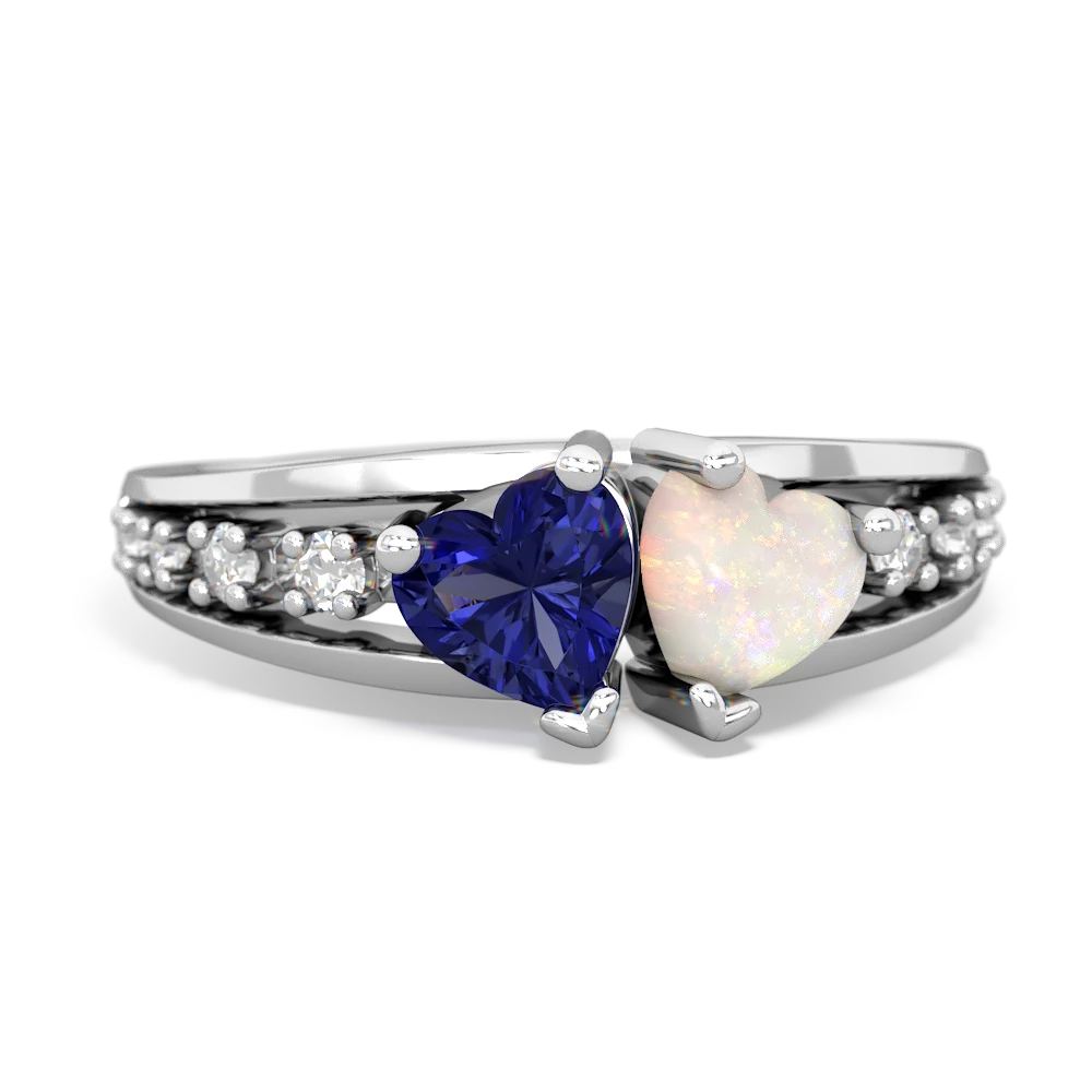 Lab Sapphire Heart To Heart 14K White Gold ring R3342