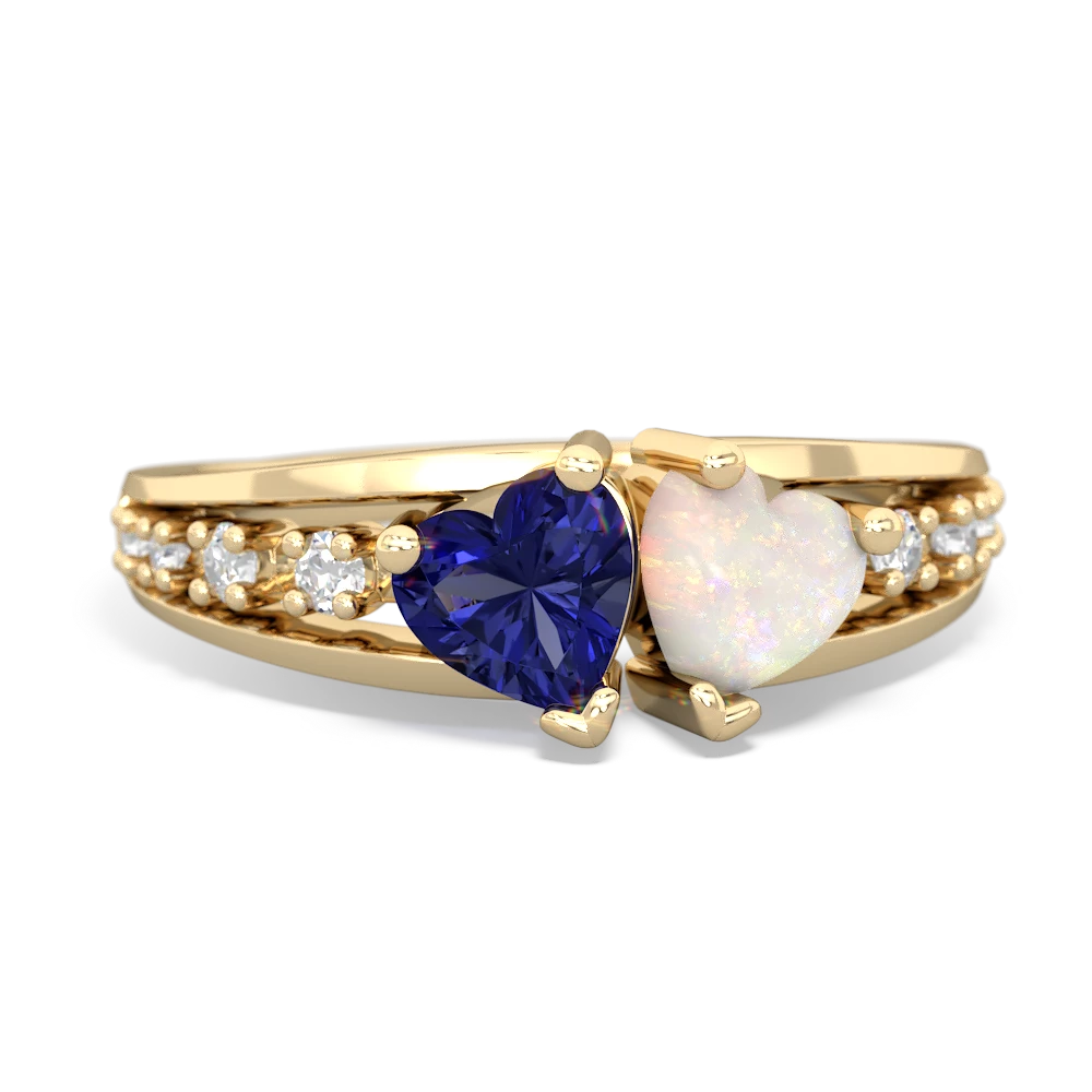 Lab Sapphire Heart To Heart 14K Yellow Gold ring R3342