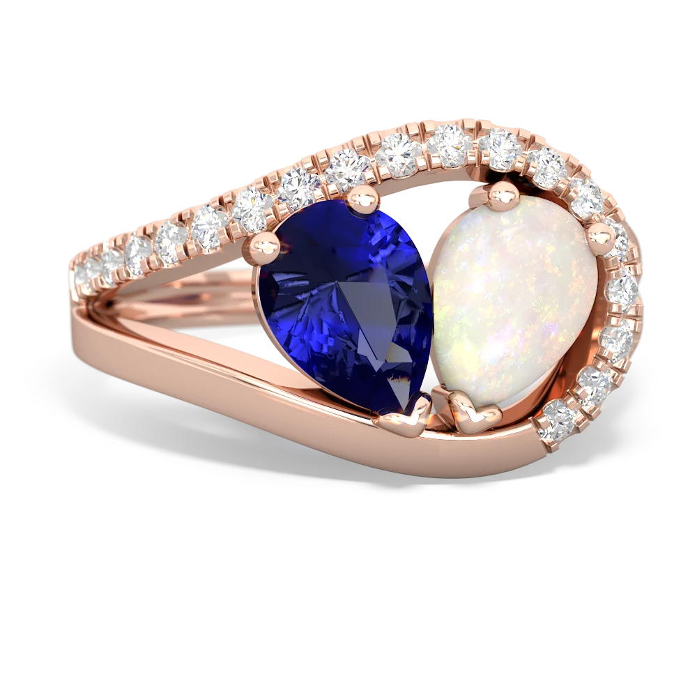 Lab Sapphire Nestled Heart Keepsake 14K Rose Gold ring R5650