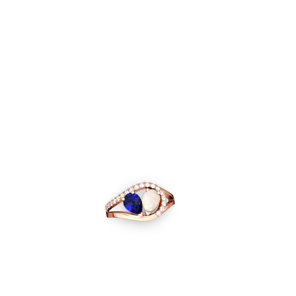 Lab Sapphire Nestled Heart Keepsake 14K Rose Gold ring R5650