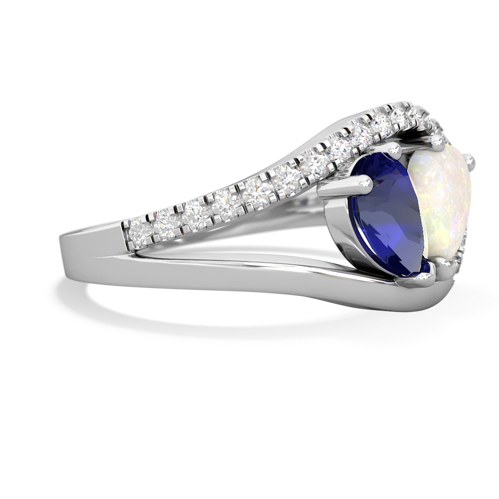 Lab Sapphire Nestled Heart Keepsake 14K White Gold ring R5650