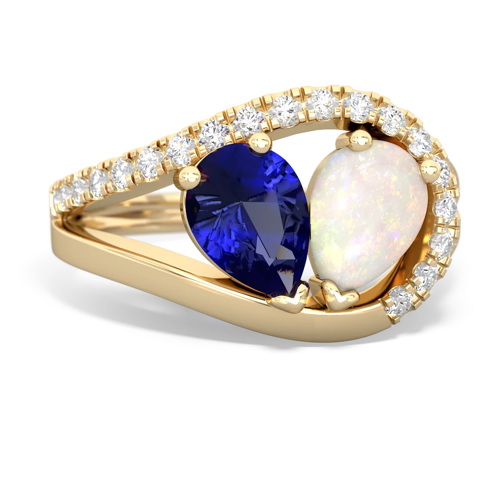 Lab Sapphire Nestled Heart Keepsake 14K Yellow Gold ring R5650