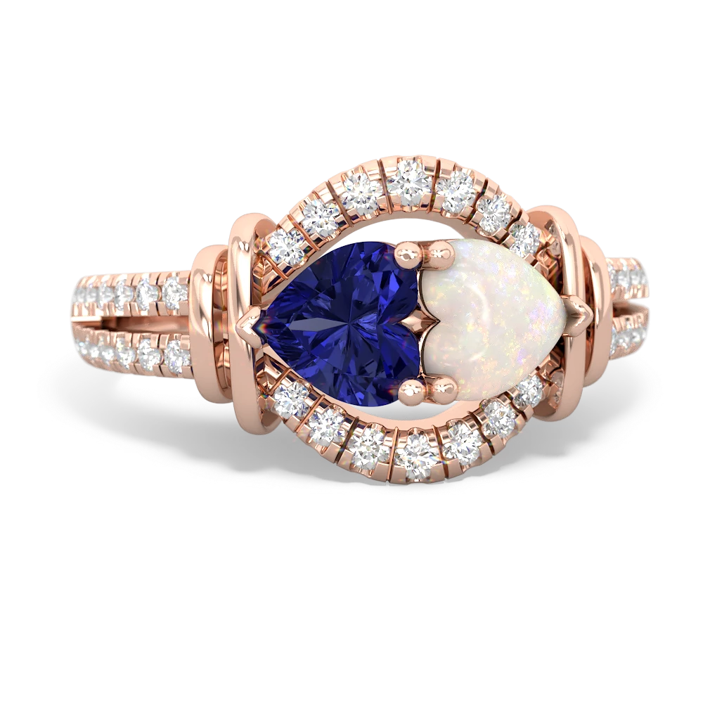 Lab Sapphire Art-Deco Keepsake 14K Rose Gold ring R5630