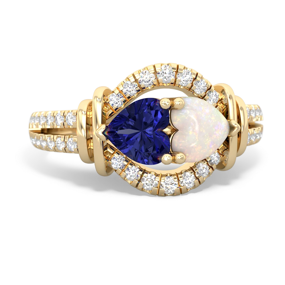 Lab Sapphire Art-Deco Keepsake 14K Yellow Gold ring R5630