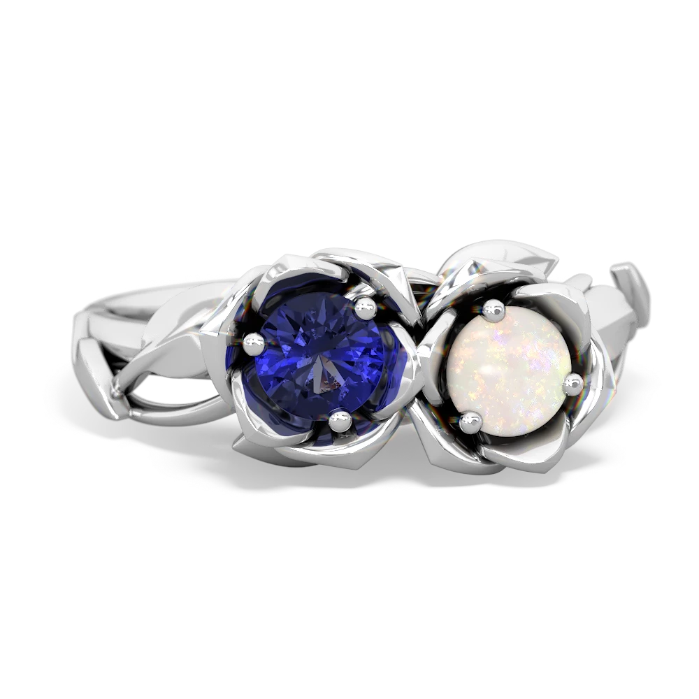 Lab Sapphire Rose Garden 14K White Gold ring R5510