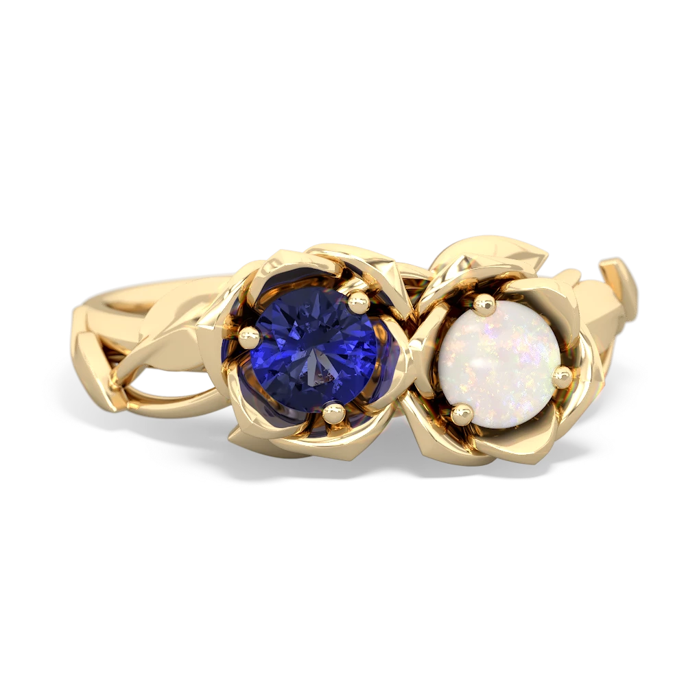 Lab Sapphire Rose Garden 14K Yellow Gold ring R5510