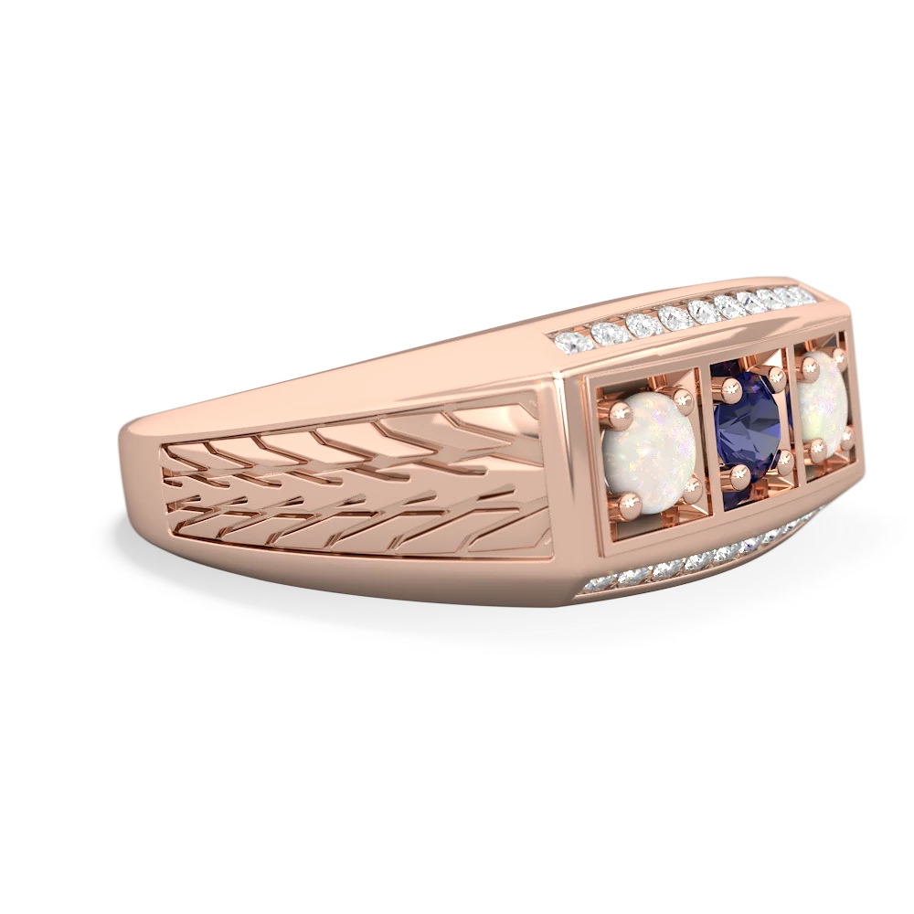 Lab Sapphire Three Stone Tire Tread Men's 14K Rose Gold ring R0520