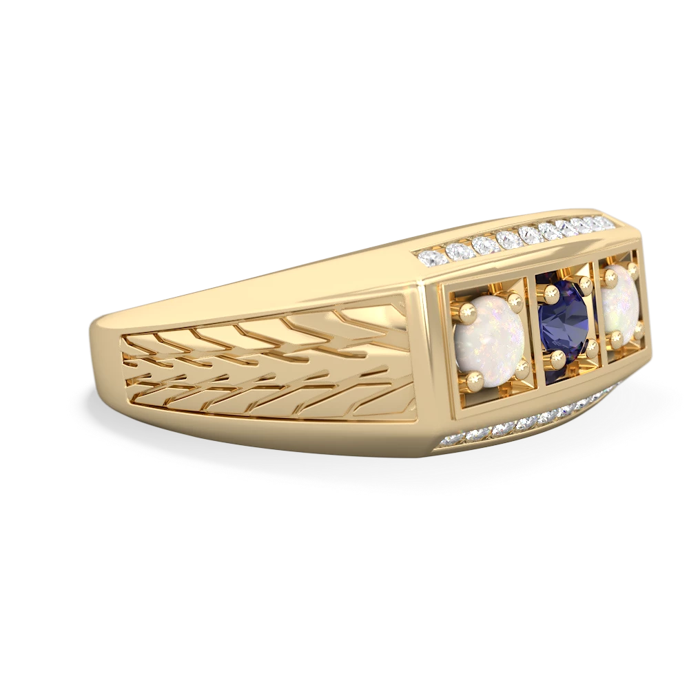 Lab Sapphire Three Stone Tire Tread Men's 14K Yellow Gold ring R0520