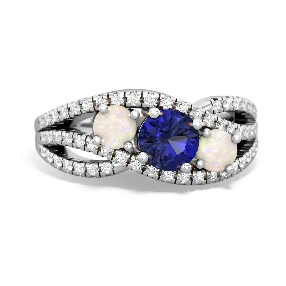 Lab Sapphire Three Stone Aurora 14K White Gold ring R3080