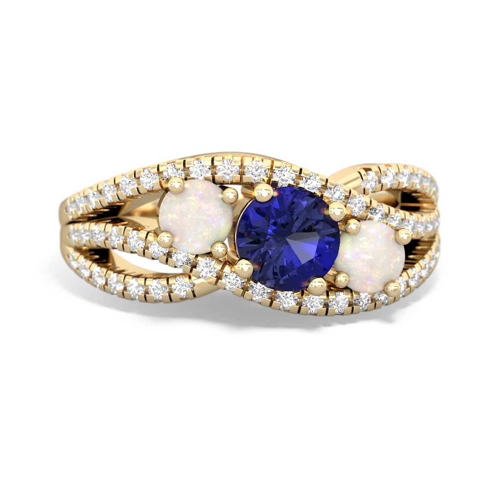 Lab Sapphire Three Stone Aurora 14K Yellow Gold ring R3080