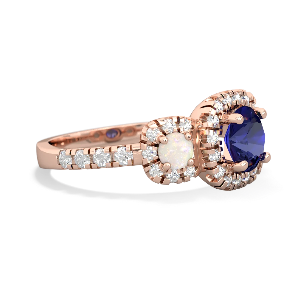 Lab Sapphire Regal Halo 14K Rose Gold ring R5350