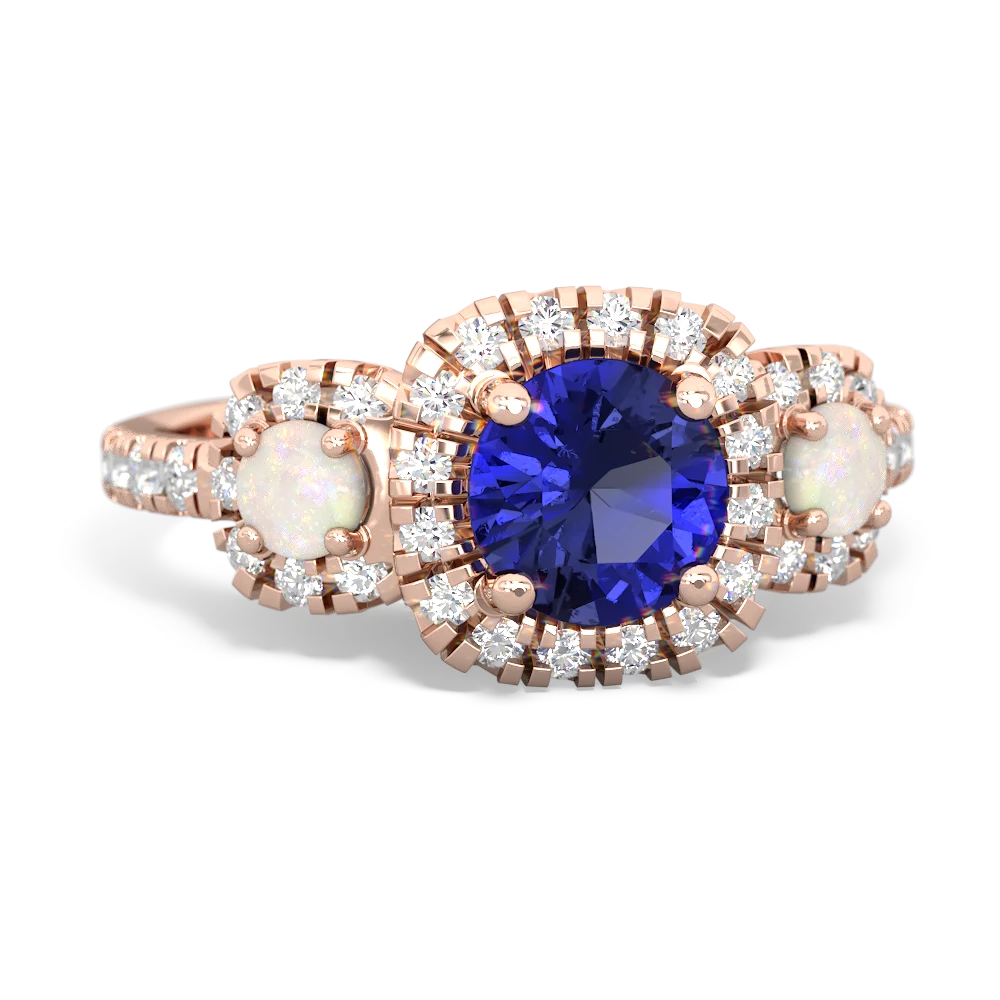 Lab Sapphire Regal Halo 14K Rose Gold ring R5350