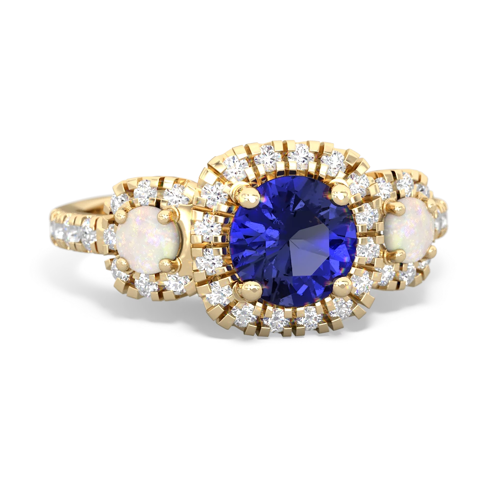 Lab Sapphire Regal Halo 14K Yellow Gold ring R5350