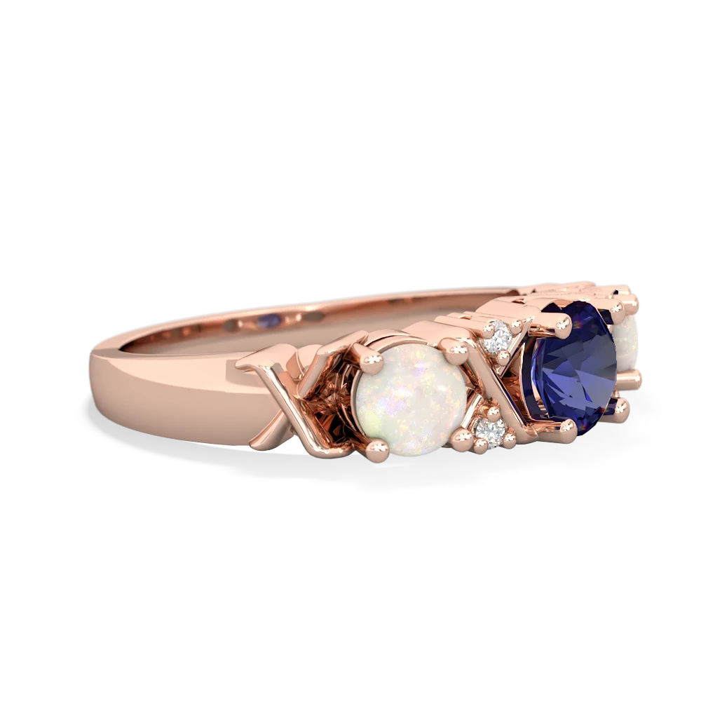 Lab Sapphire Hugs And Kisses 14K Rose Gold ring R5016