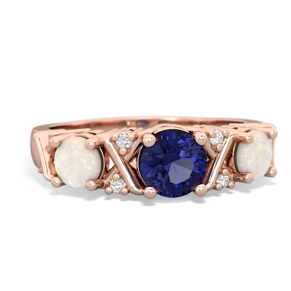 Lab Sapphire Hugs And Kisses 14K Rose Gold ring R5016