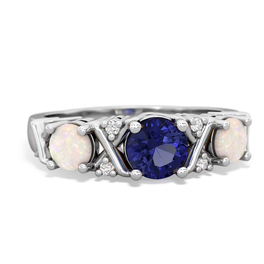 Lab Sapphire Hugs And Kisses 14K White Gold ring R5016