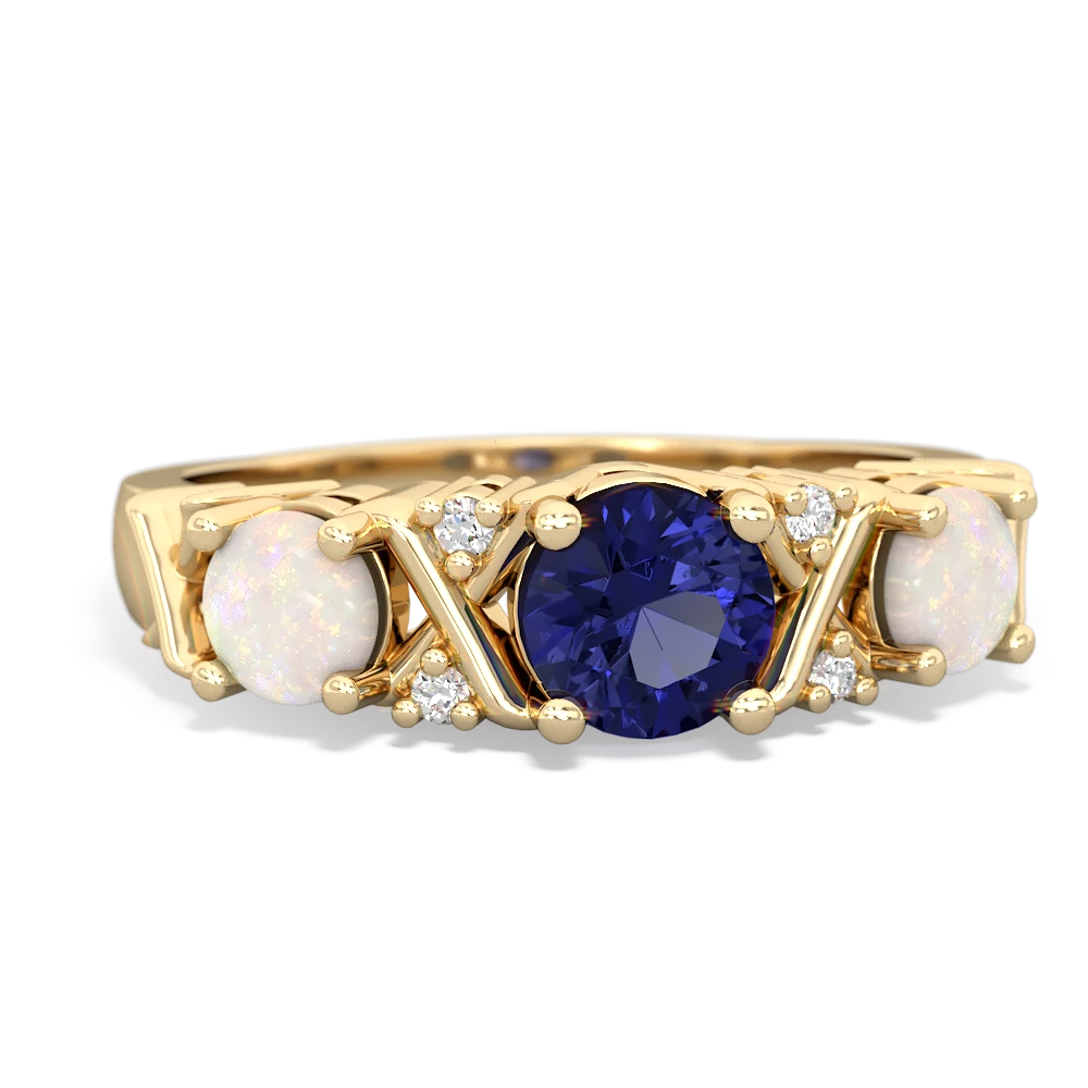 Lab Sapphire Hugs And Kisses 14K Yellow Gold ring R5016