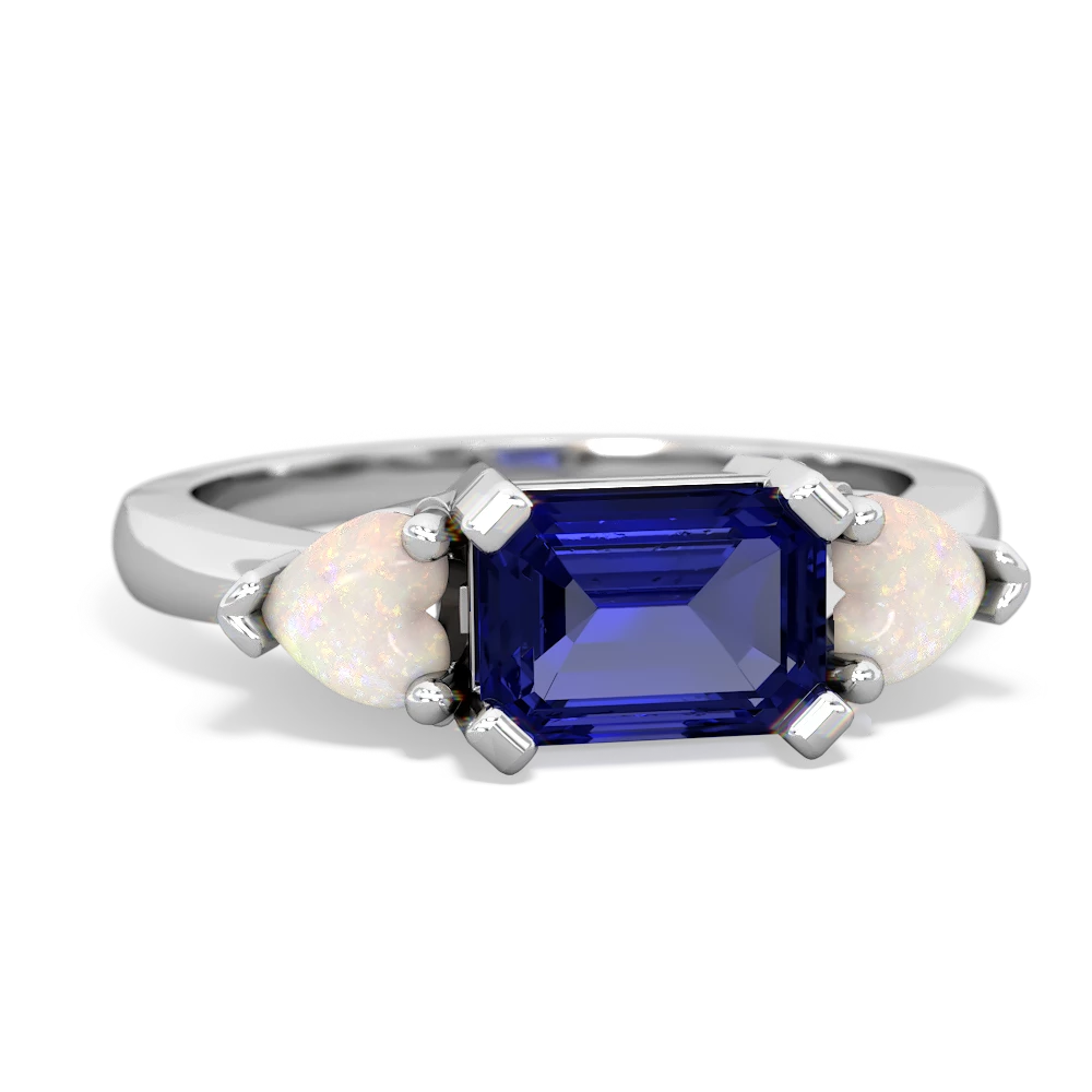 Lab Sapphire Three Stone 14K White Gold ring R5235