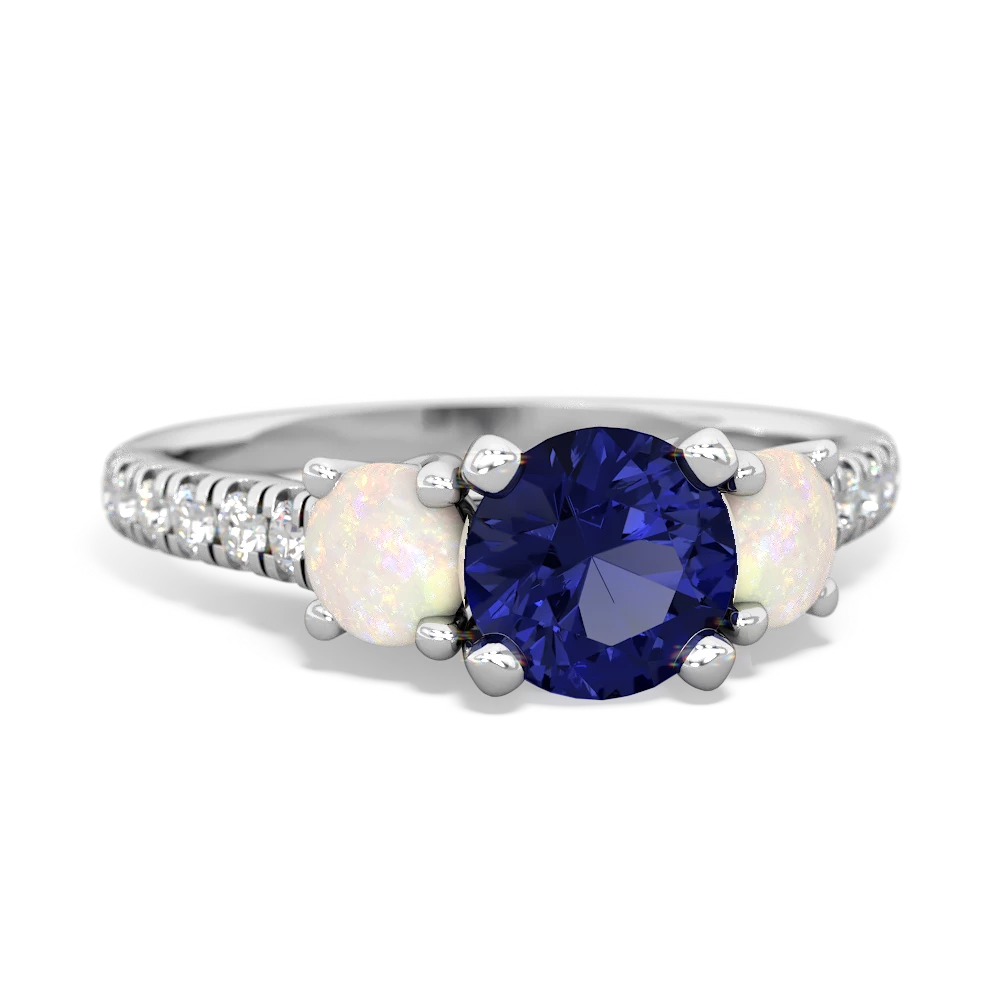 Lab Sapphire Pave Trellis 14K White Gold ring R5500