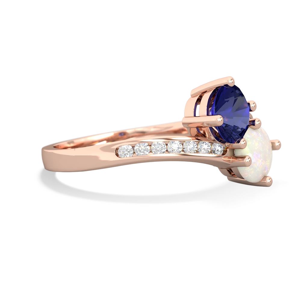 Lab Sapphire Channel Set Two Stone 14K Rose Gold ring R5303