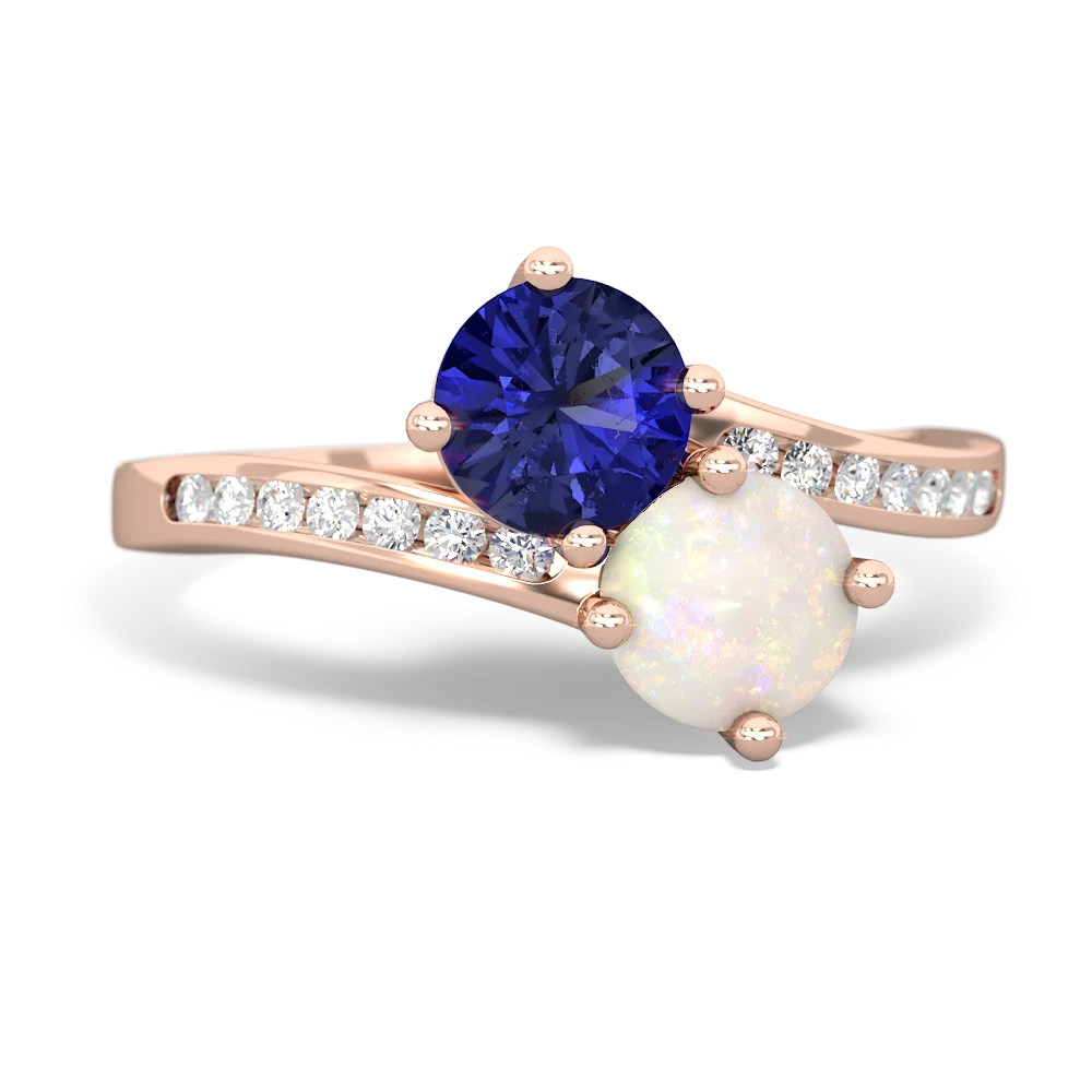 Lab Sapphire Channel Set Two Stone 14K Rose Gold ring R5303