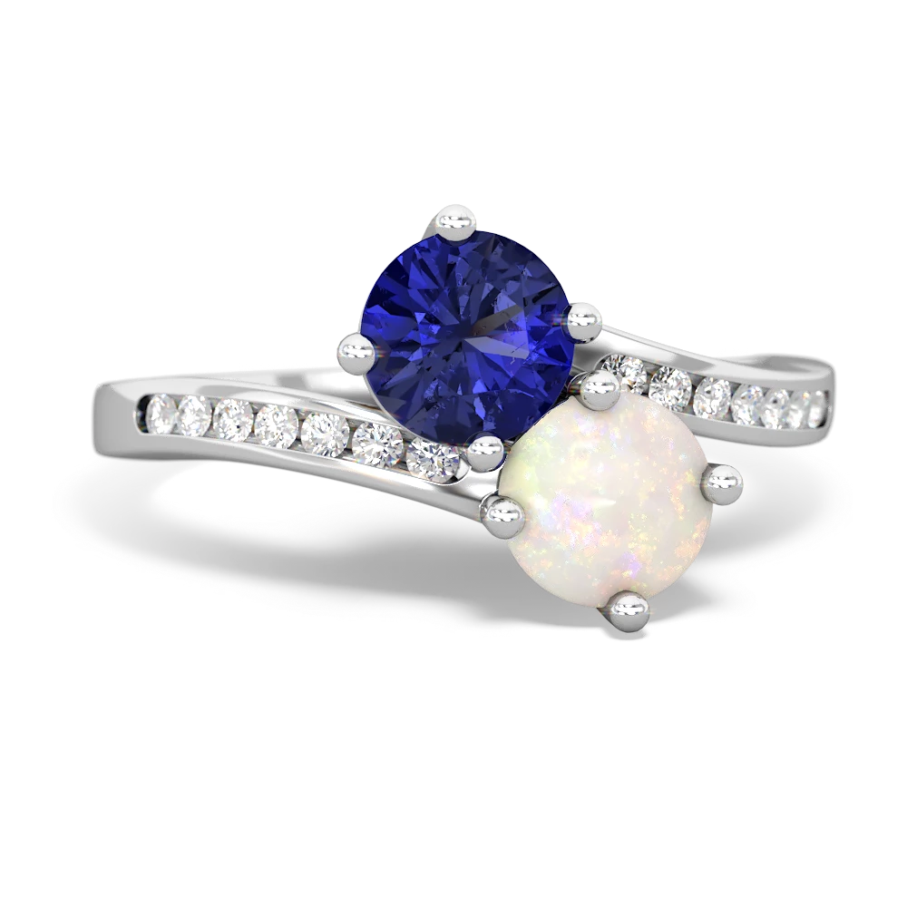 Lab Sapphire Channel Set Two Stone 14K White Gold ring R5303