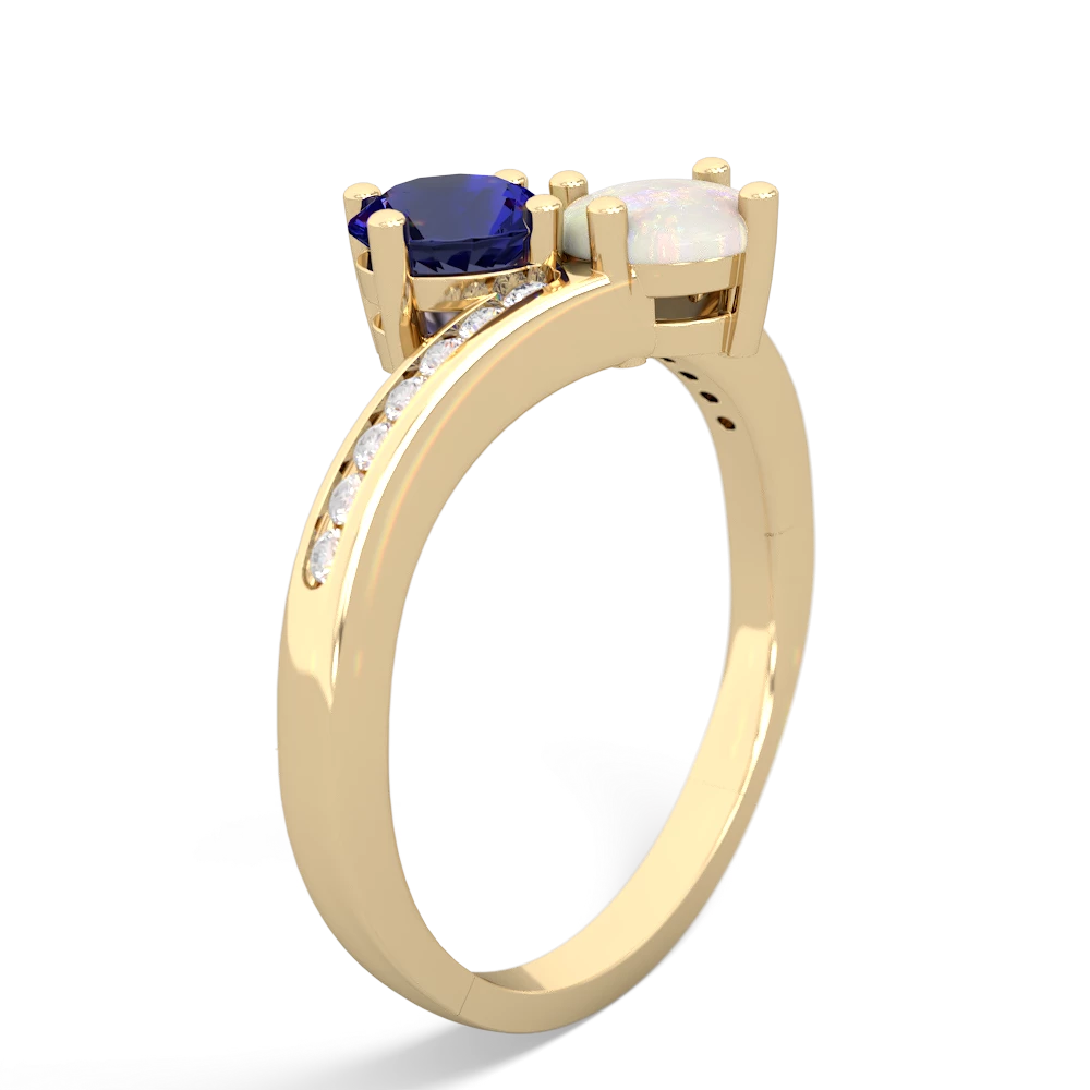 Lab Sapphire Channel Set Two Stone 14K Yellow Gold ring R5303