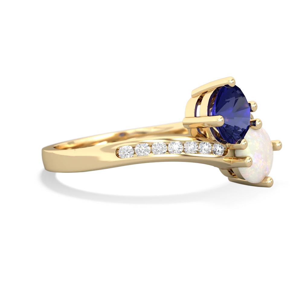 Lab Sapphire Channel Set Two Stone 14K Yellow Gold ring R5303