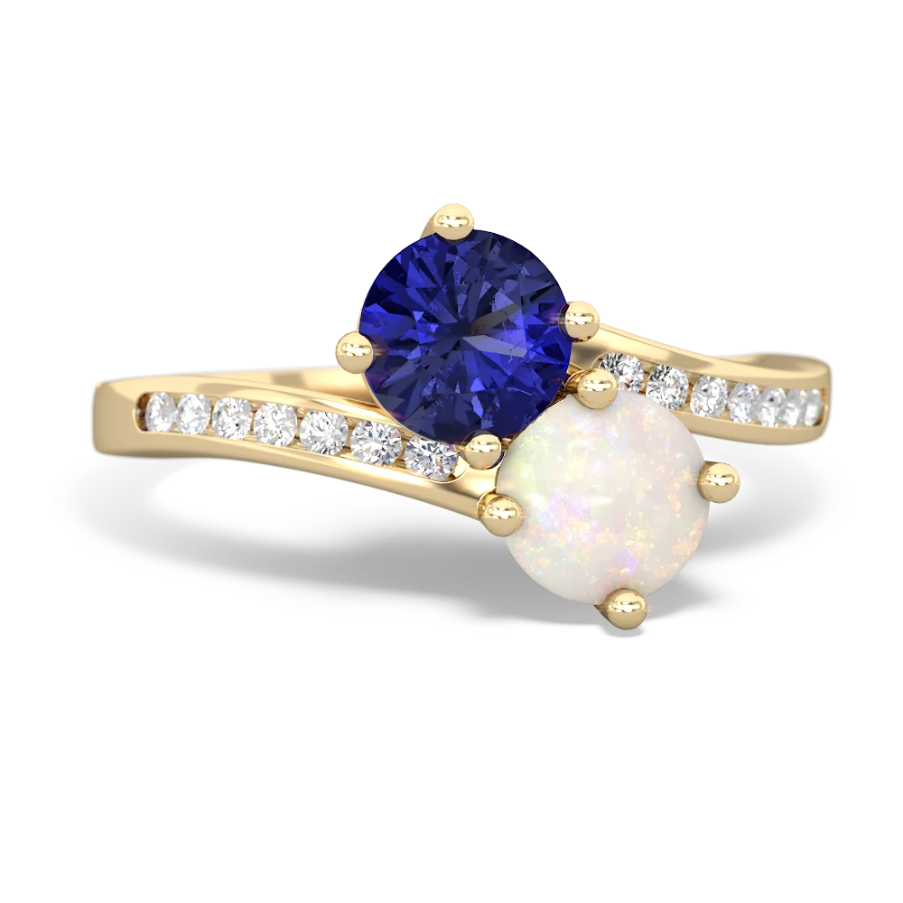 Lab Sapphire Channel Set Two Stone 14K Yellow Gold ring R5303