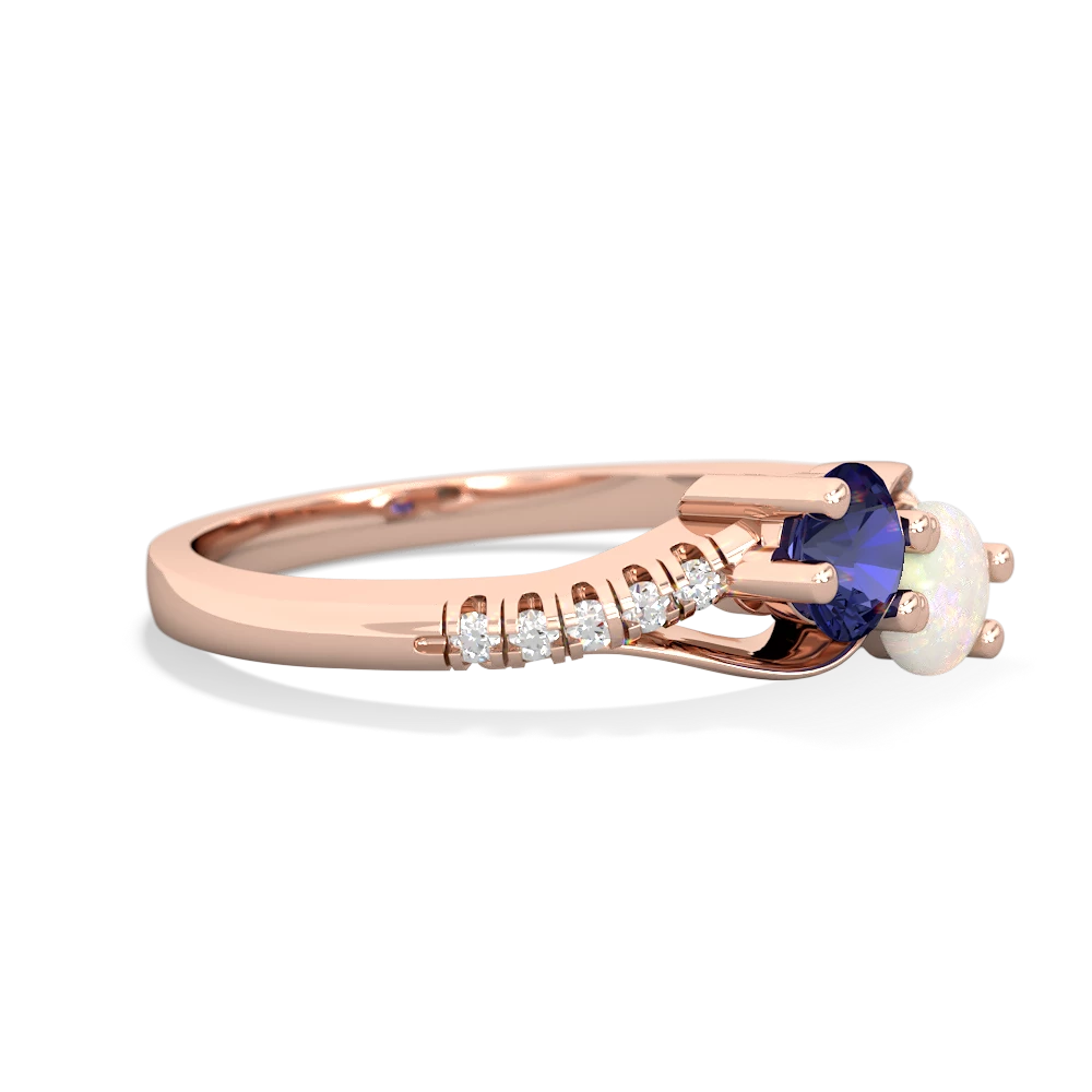 Lab Sapphire Infinity Pave Two Stone 14K Rose Gold ring R5285