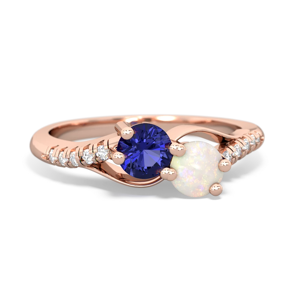 Lab Sapphire Infinity Pave Two Stone 14K Rose Gold ring R5285