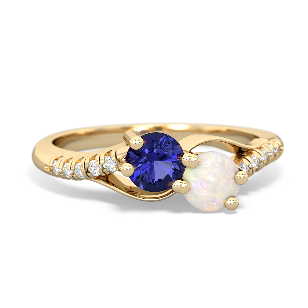 Lab Sapphire Infinity Pave Two Stone 14K Yellow Gold ring R5285