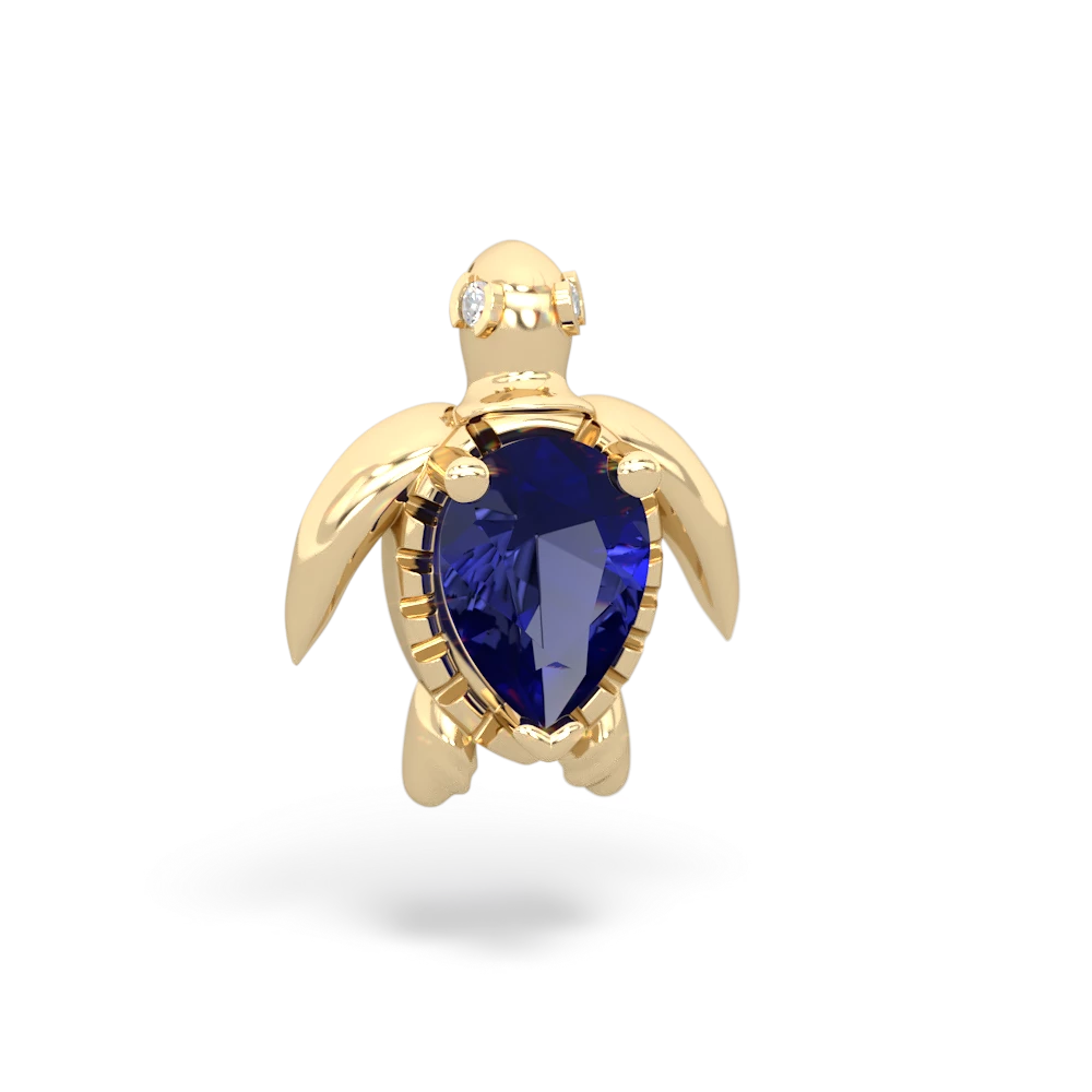 Lab Sapphire Baby Sea Turtle 14K Yellow Gold pendant P5241