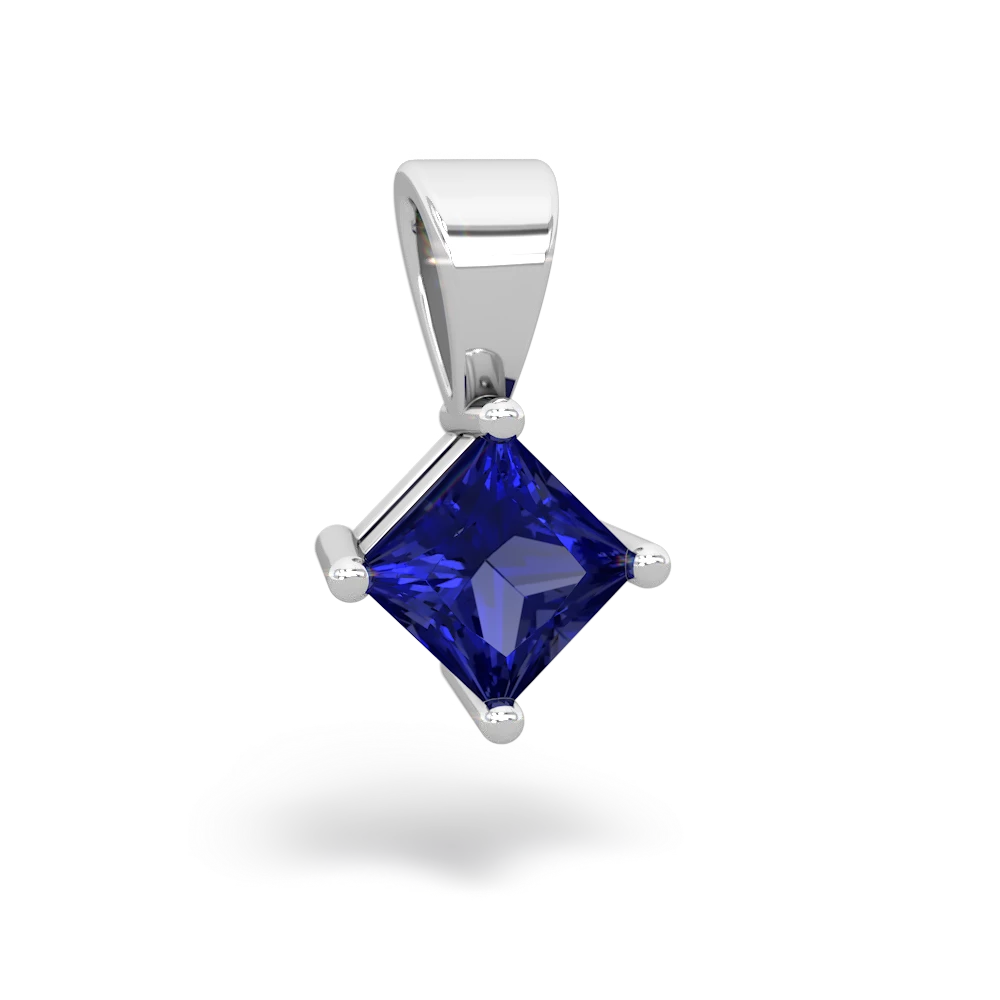 Lab Sapphire 5Mm Princess Solitaire 14K White Gold pendant P1789