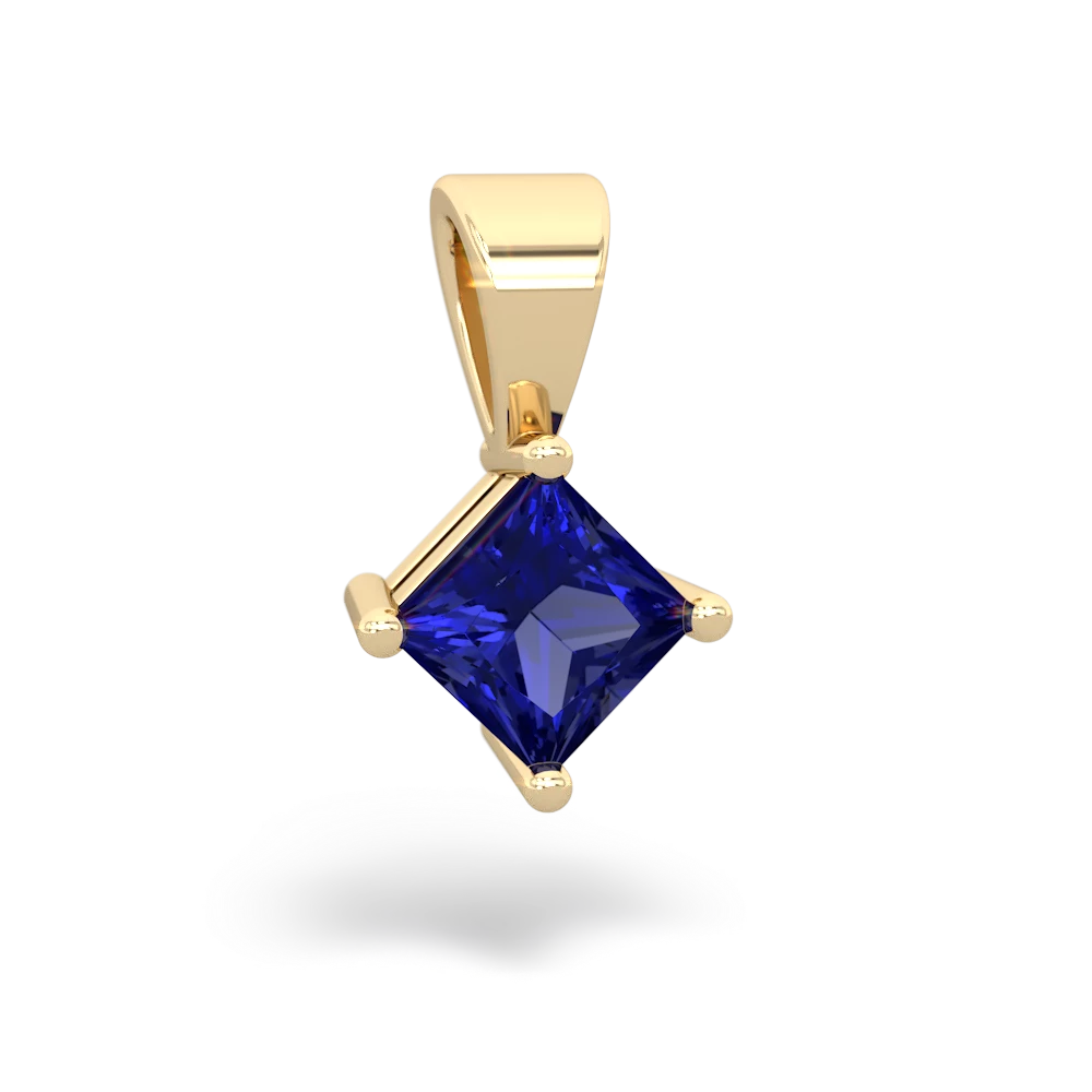 Lab Sapphire 5Mm Princess Solitaire 14K Yellow Gold pendant P1789