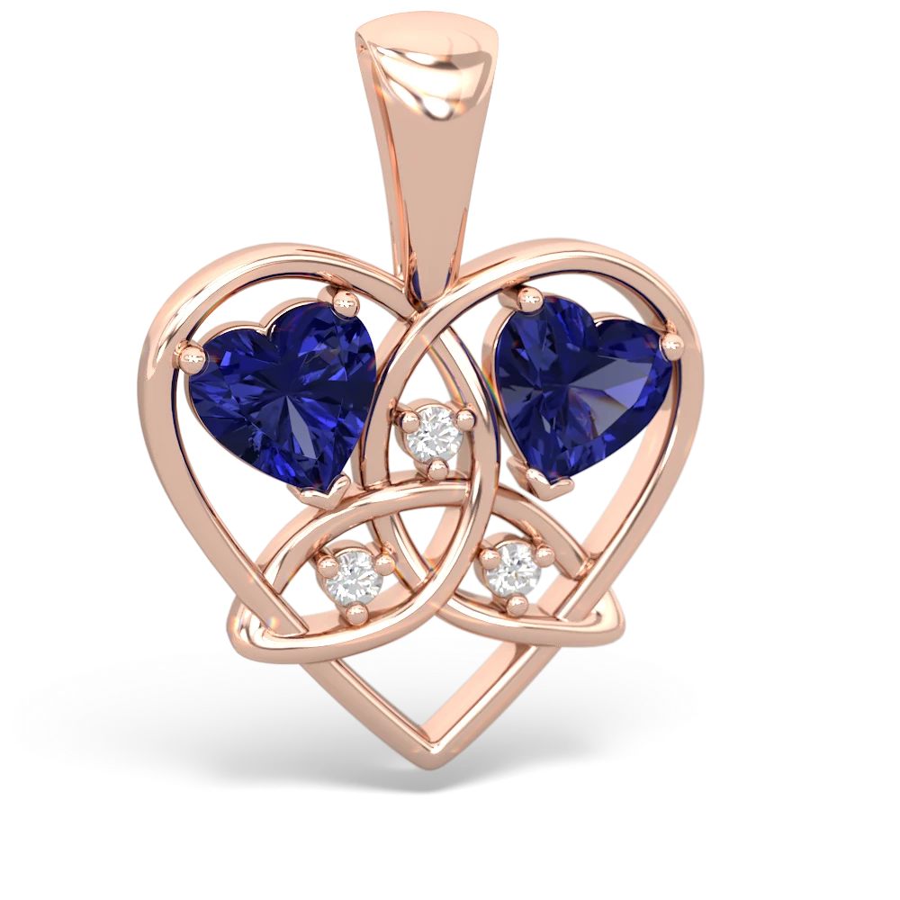 Lab Sapphire Celtic Trinity Heart 14K Rose Gold pendant P5331