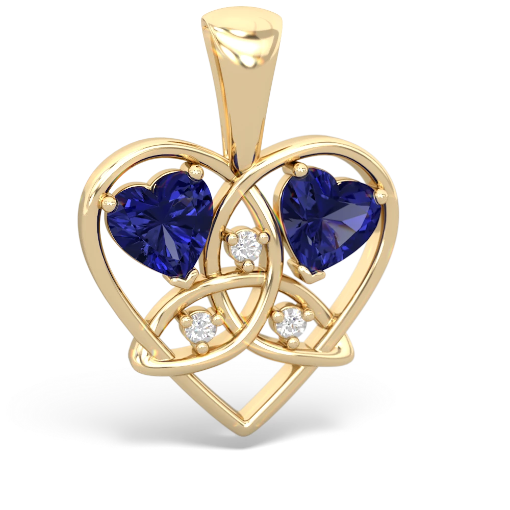 Lab Sapphire Celtic Trinity Heart 14K Yellow Gold pendant P5331