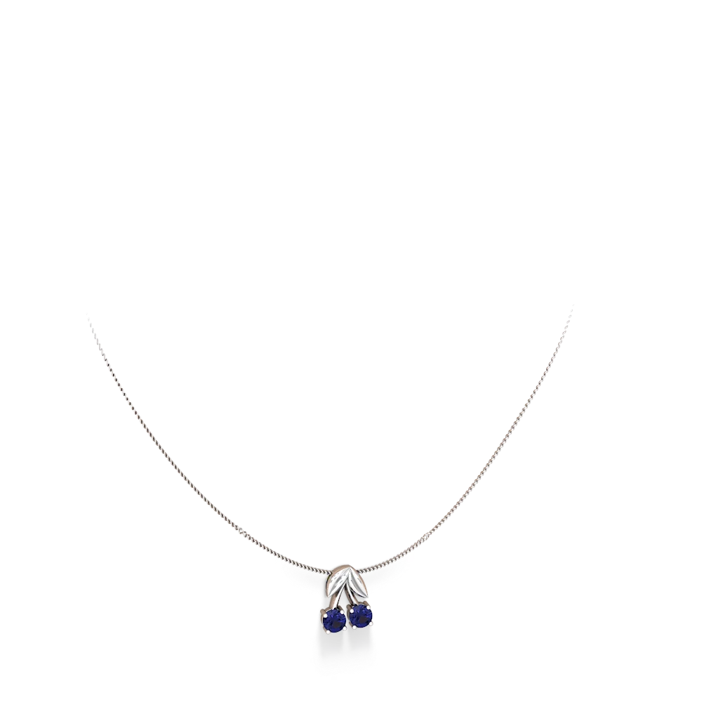 Lab Sapphire Sweet Cherries 14K White Gold pendant P7001