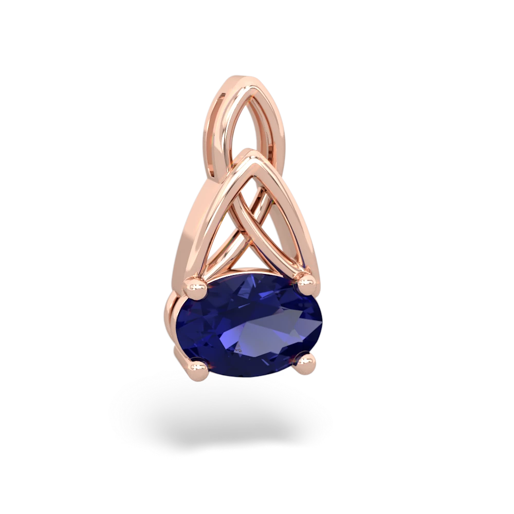 Lab Sapphire Celtic Trinity Knot 14K Rose Gold pendant P2389
