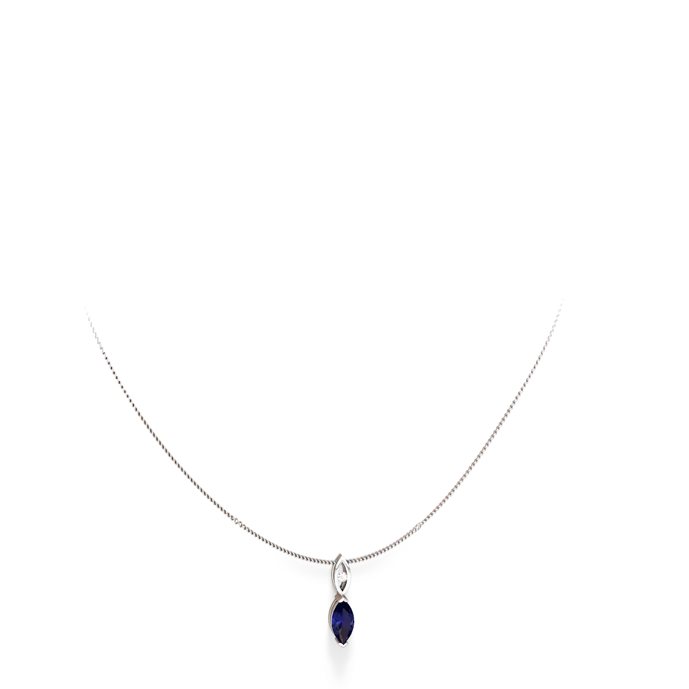 Lab Sapphire Marquise Drop 14K White Gold pendant P5333