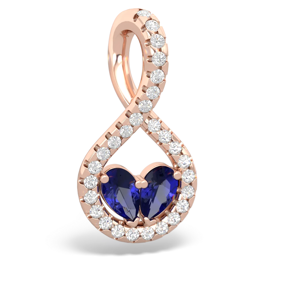 Lab Sapphire Pave Twist 'One Heart' 14K Rose Gold pendant P5360