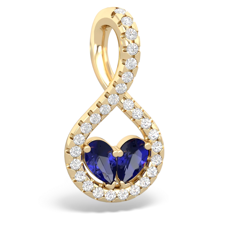 Lab Sapphire Pave Twist 'One Heart' 14K Yellow Gold pendant P5360