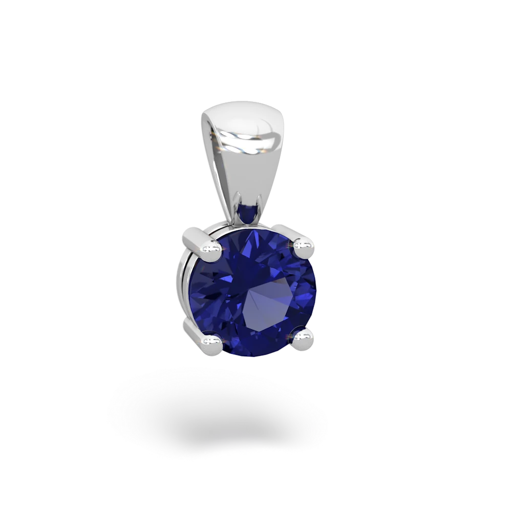 Lab Sapphire 6Mm Round Solitaire 14K White Gold pendant P1786