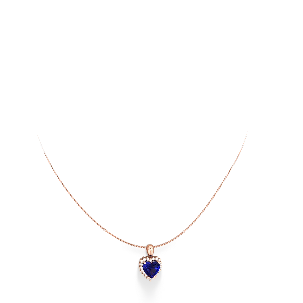 Lab Sapphire Sparkling Halo Heart 14K Rose Gold pendant P0391