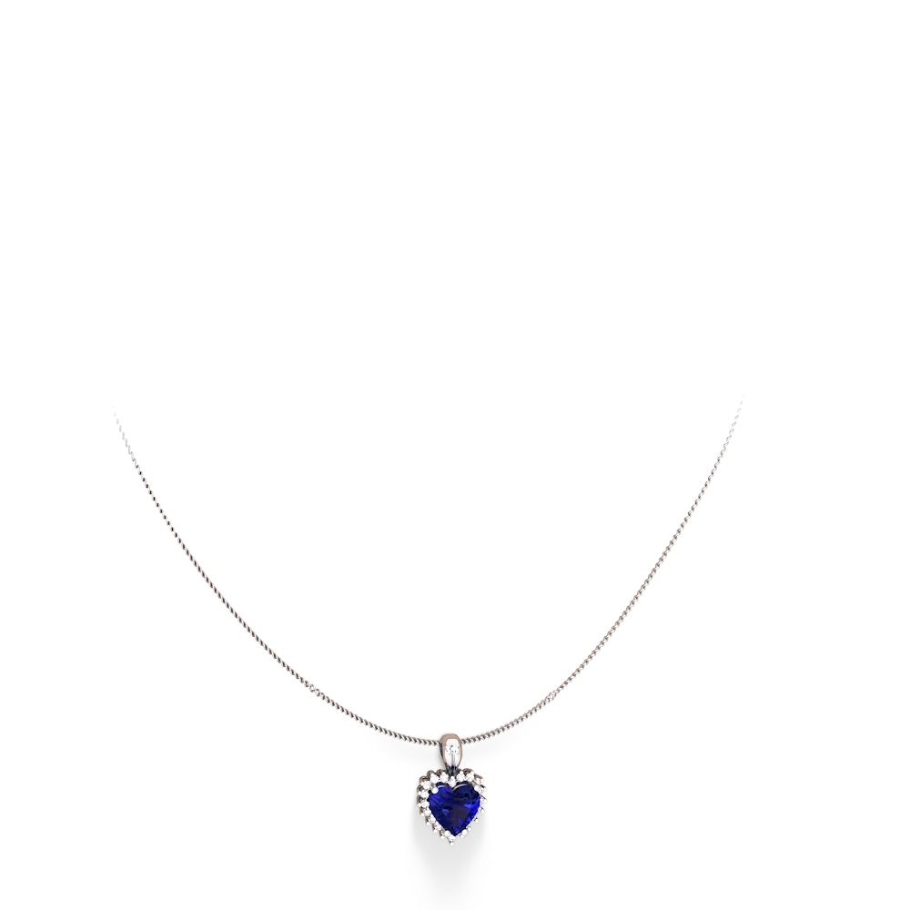 Lab Sapphire Sparkling Halo Heart 14K White Gold pendant P0391