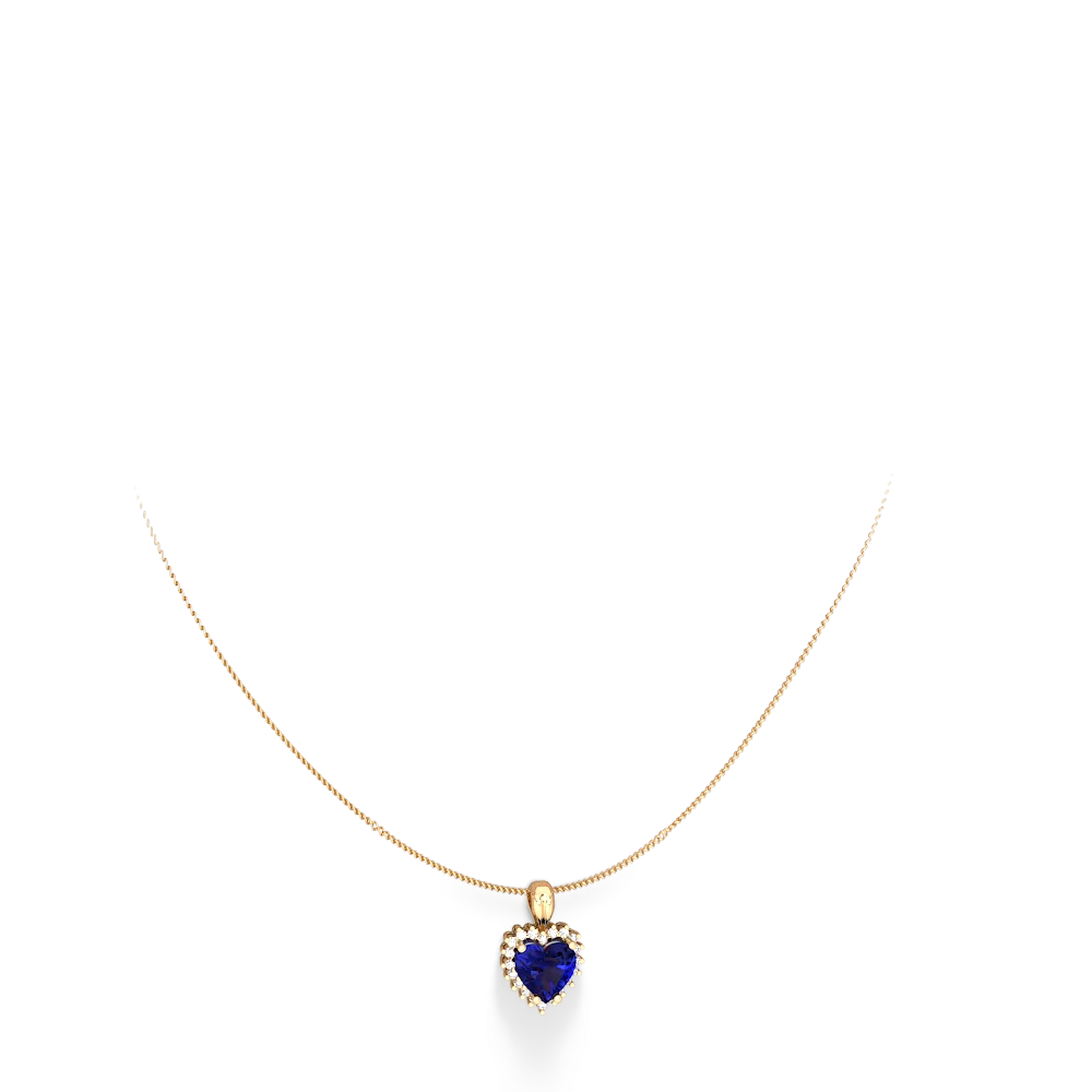 Lab Sapphire Sparkling Halo Heart 14K Yellow Gold pendant P0391