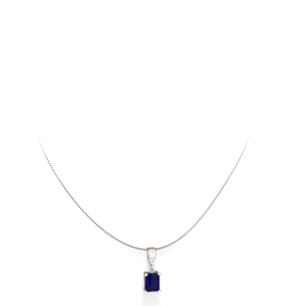 Lab Sapphire Art Deco Dangle 14K White Gold pendant P1937