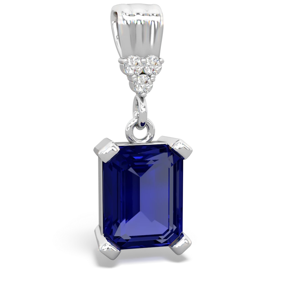 Lab Sapphire Art Deco Dangle 14K White Gold pendant P1937