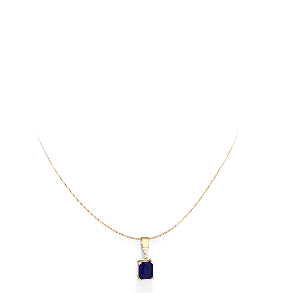 Lab Sapphire Art Deco Dangle 14K Yellow Gold pendant P1937