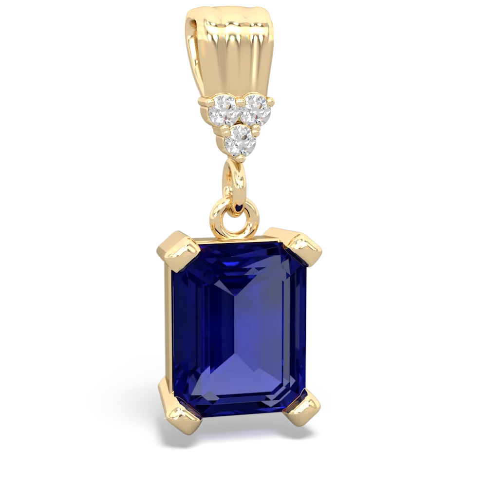 Lab Sapphire Art Deco Dangle 14K Yellow Gold pendant P1937